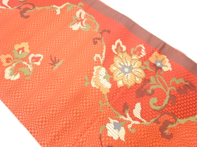 JAPANESE NAGOYA OBI / CHIKUZEN HAKATA / WOVEN FLOWER ARABESQUE